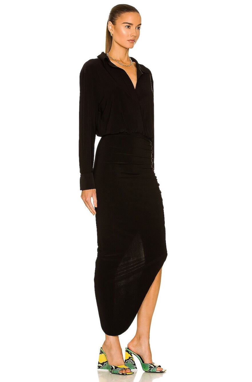 Norma Kamali Oversized Shirt Dress Asymmetrical Side Drape Black  XL